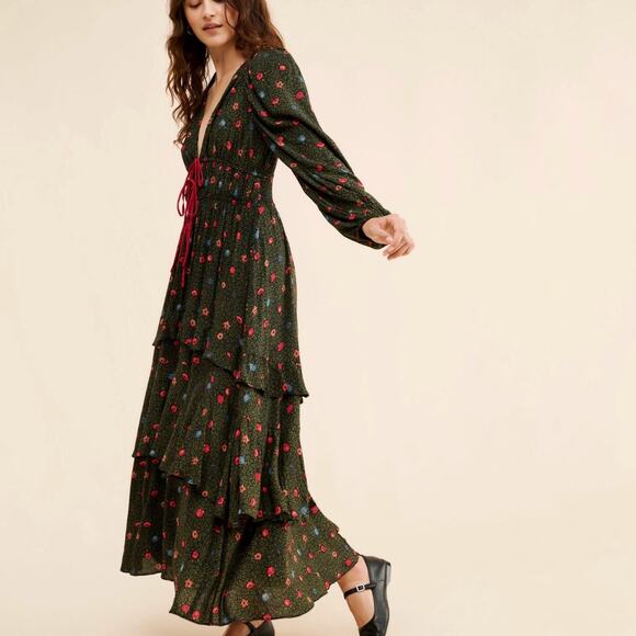 Free People Dresses & Skirts - NEW Free People Tried & True Maxi Dress Women’s Small Black Floral Tiered $168